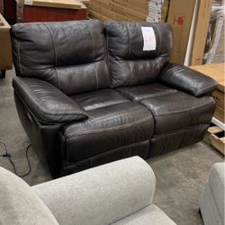 Brown Leather Loveseat With Power Reclining 
