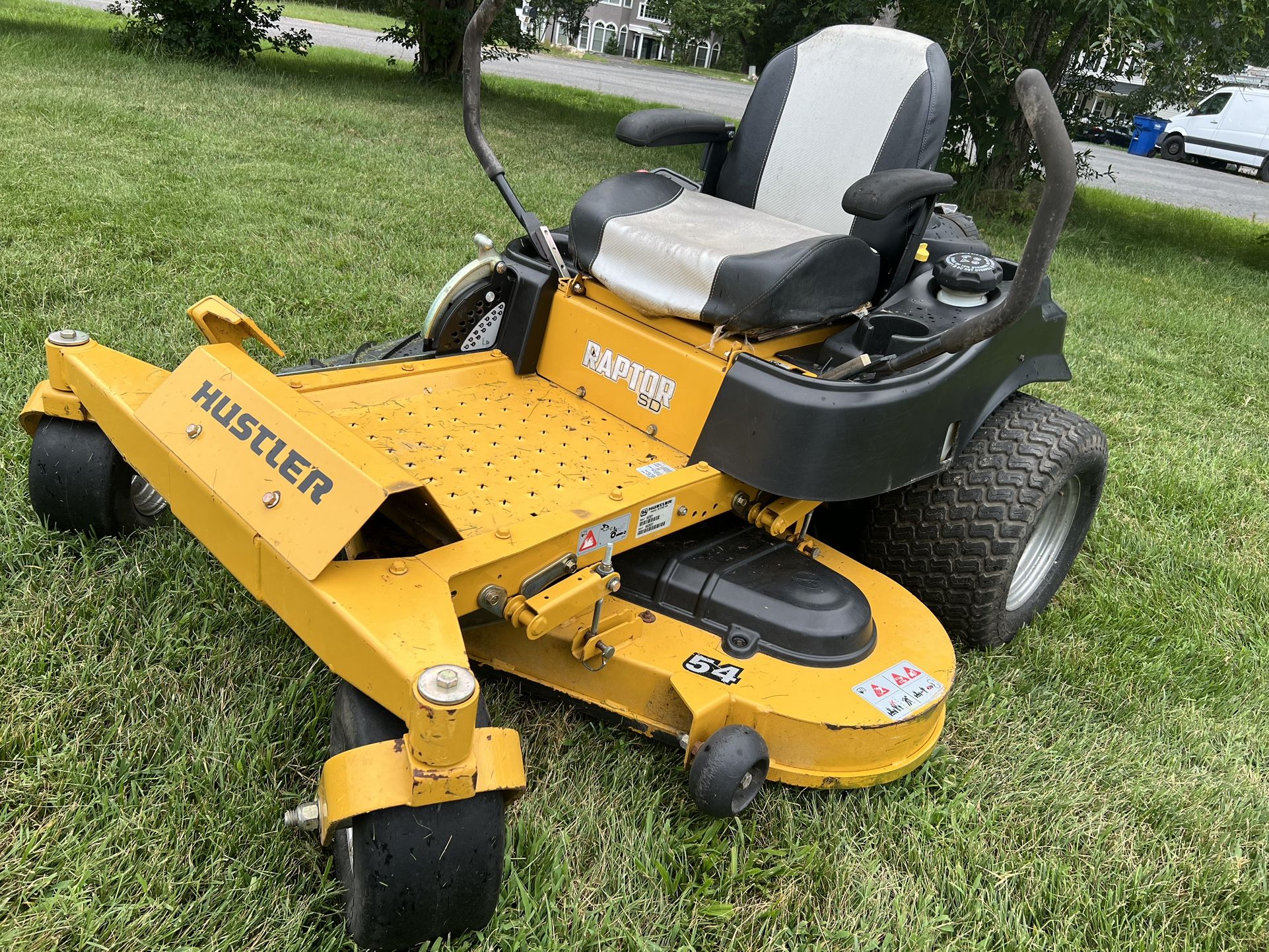 Hustler RAPTOR SD (Super Duty) zero turn riding mower, 54” deck.
