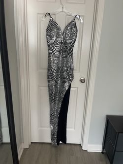 Black & Silver Sequin Geometric Pattern Dress