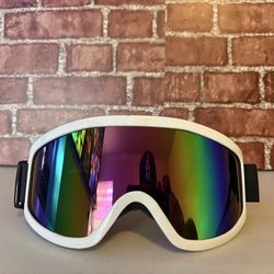 White Ski Snowboard Goggles Winter Anti Fog Large Shield (1E)
