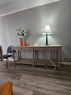 Entry Table, Queen Bed Frame, headboard and mattress, couch, all curtains