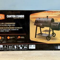 Brand new Oklahoma joe Canyon Combo Dual Fuel 3-Burner Propane Gas and Charcoal Smoker and Grill with 1031 sq. in. Cooking Area in Black 