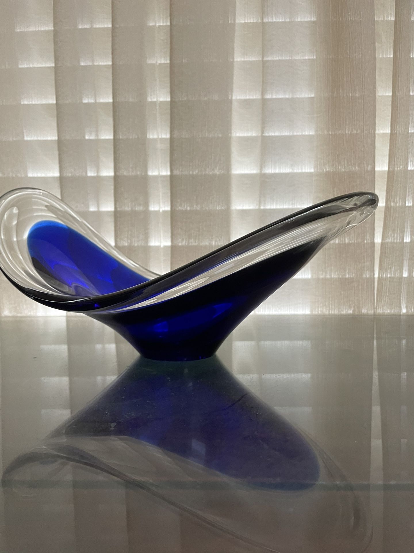 Vintage Coquille Cobalt Blue Glass Bowl by Paul Kedelv .Sweden