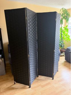 Four-Panel Black Woven Room Dividers-Set of 3
