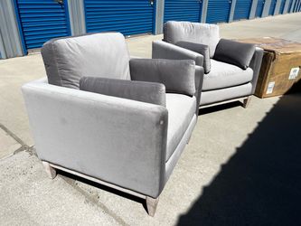 Brand New. (Set of 2) Modern Farmhouse Arm Chairs, Opal Grey Velvet. $699