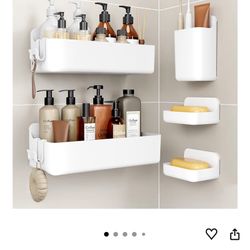 Orimade Shower Caddy 5-Pack, No-Drill Adhesive Shelves for Bathroom, Rustproof ABS Storage Organizer Set, White