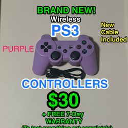 🎮 Brand New PS3 Wireless Controllers (PURPLE) w/ Cable 🔥