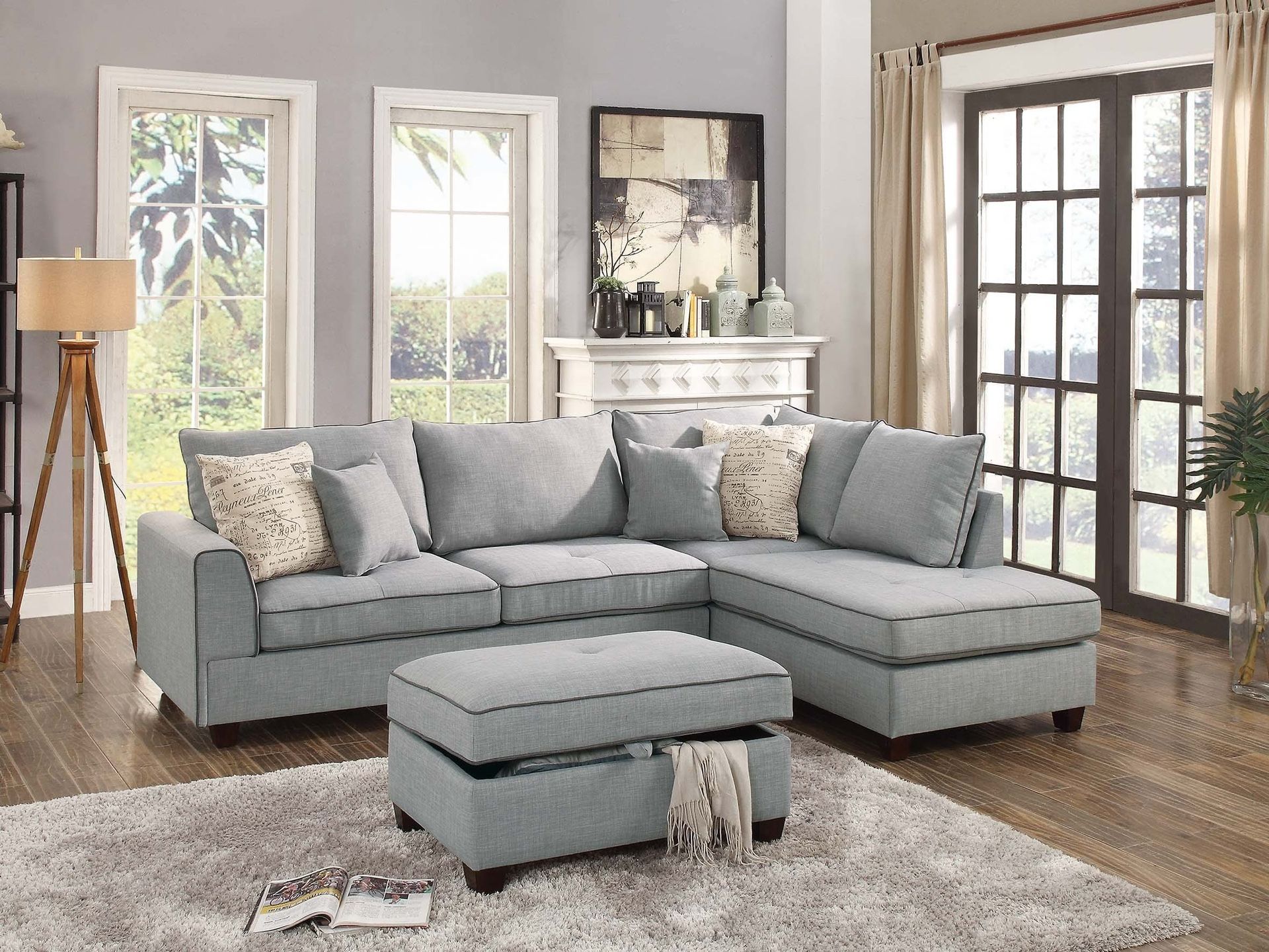 🔥 Limited-Time Sale – 3-Piece Reversible Sectional Sofa Set w/ Storage Ottoman – Light Grey 🔥