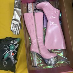 Pink Boots, Pink Alien Costume, White Wig 