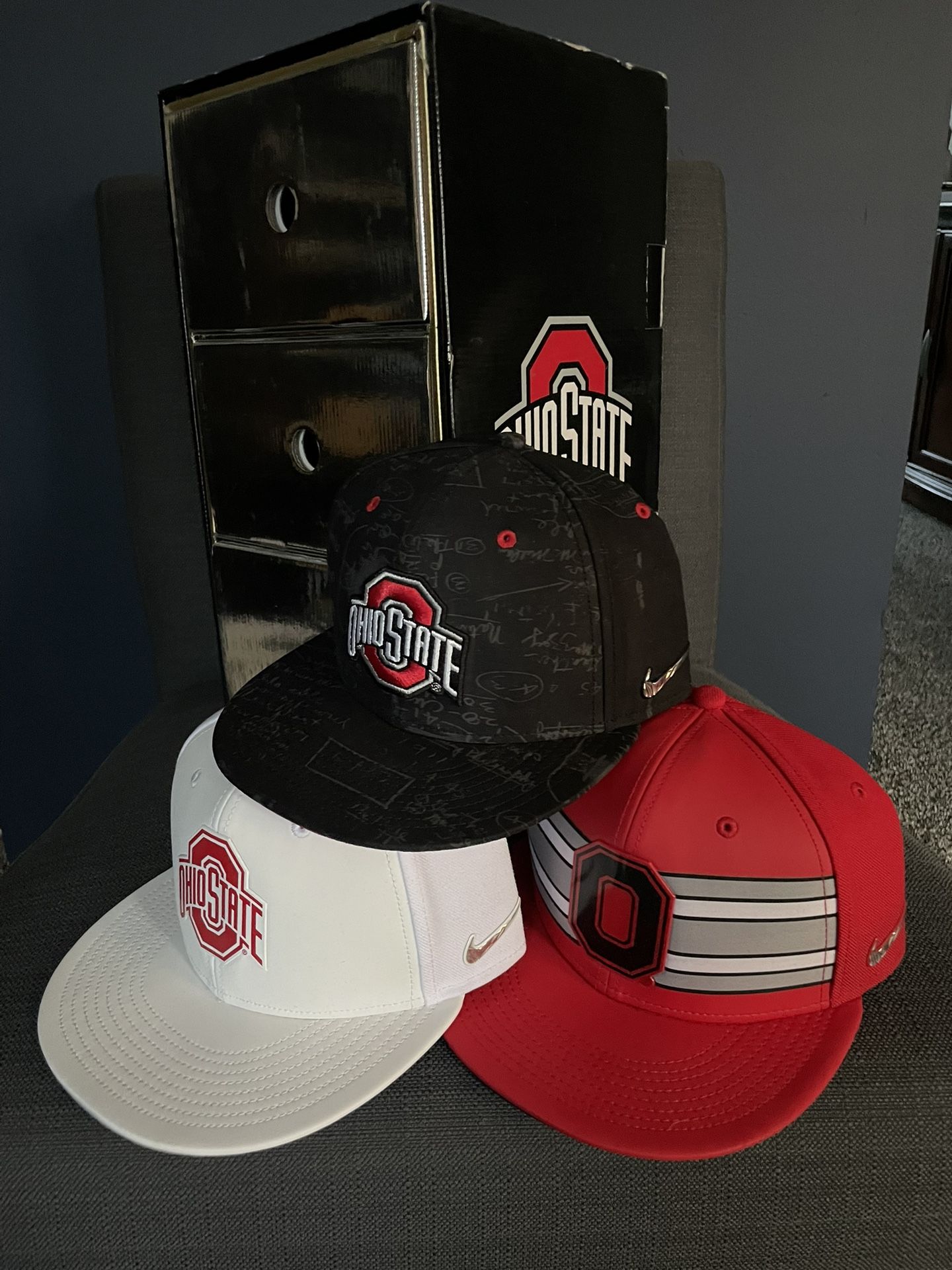 NEW NIKE OHIO STATE OSU BUCKEYES DIAMOND QUEST 2014-15 NATIONAL CHAMPIONSHIP 3 HAT BOX SET