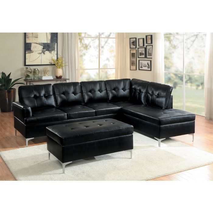 Brand new black faux leather 3-Piece Sectional with Right Chaise and Ottoman (109 x 80 x 34H)