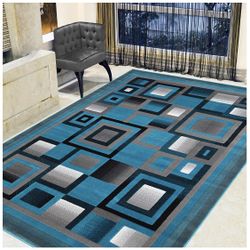 Modern Turquoise/Silver/Gray/Black Geometric Modern Pattern 8x10 Rug