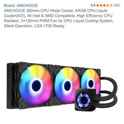 AMCHOICE 360mm CPU Water Cooler, ARGB CPU Liquid Cooler (AIO), All Intel & AMD Compatible, High Efficiency CPU Radiator, 3×120mm PWM Fan for CPU Liqui