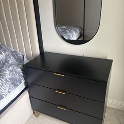 2 modern black nightstand / dresser with gold handles and legs