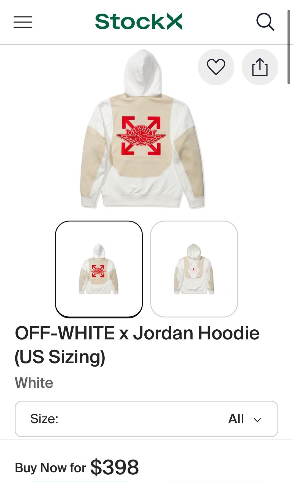 Off White-Jordan White Collab Hoodie (XL)