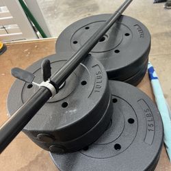 Weight Plates & Bar 10lb, 15lbs, 25lbs 