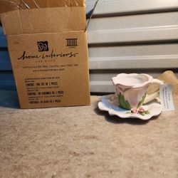 NEW VINTAGE  Home Interiors Ceramic Flower Shaped  Tea Cup & Rose Saucer 3.25" 