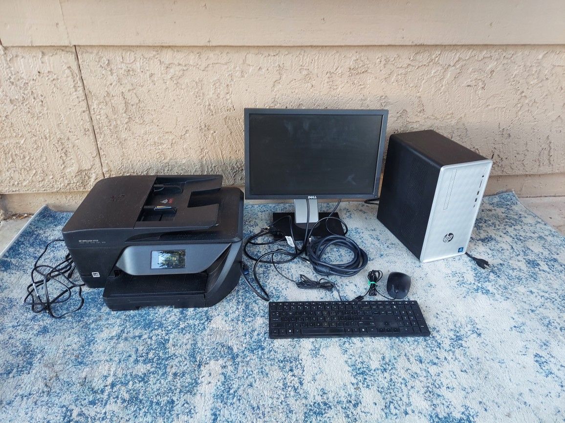 HP Desk Computer, HP Printer, Dell Screen, Keyboard, Mouse And Cables, Works Fine, Great For Home , School, Work