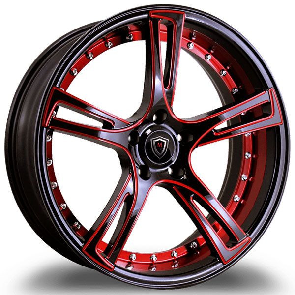 20" STAGGERED MARQUEE 3247 BLACK WITH RED MILLED INNER RIMS