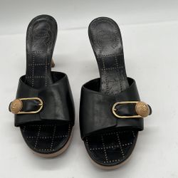 Authentic Vintage Chanel Black  Leather Open Toe Slides 8.5 B 