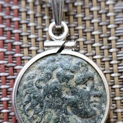 Authentic Genuine Ancient Bronze Greek Macedon Coin Of Alexander III The Great 925 Solid Sterling Silver Pendant Necklace 