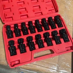 15 PCS 1/2" Drive Shallow Impact Universal Joint Socket Set, 6 Points, Shallow Swivel Socket Set, Metric, 10-24mm, Cr-Mo Steel. 