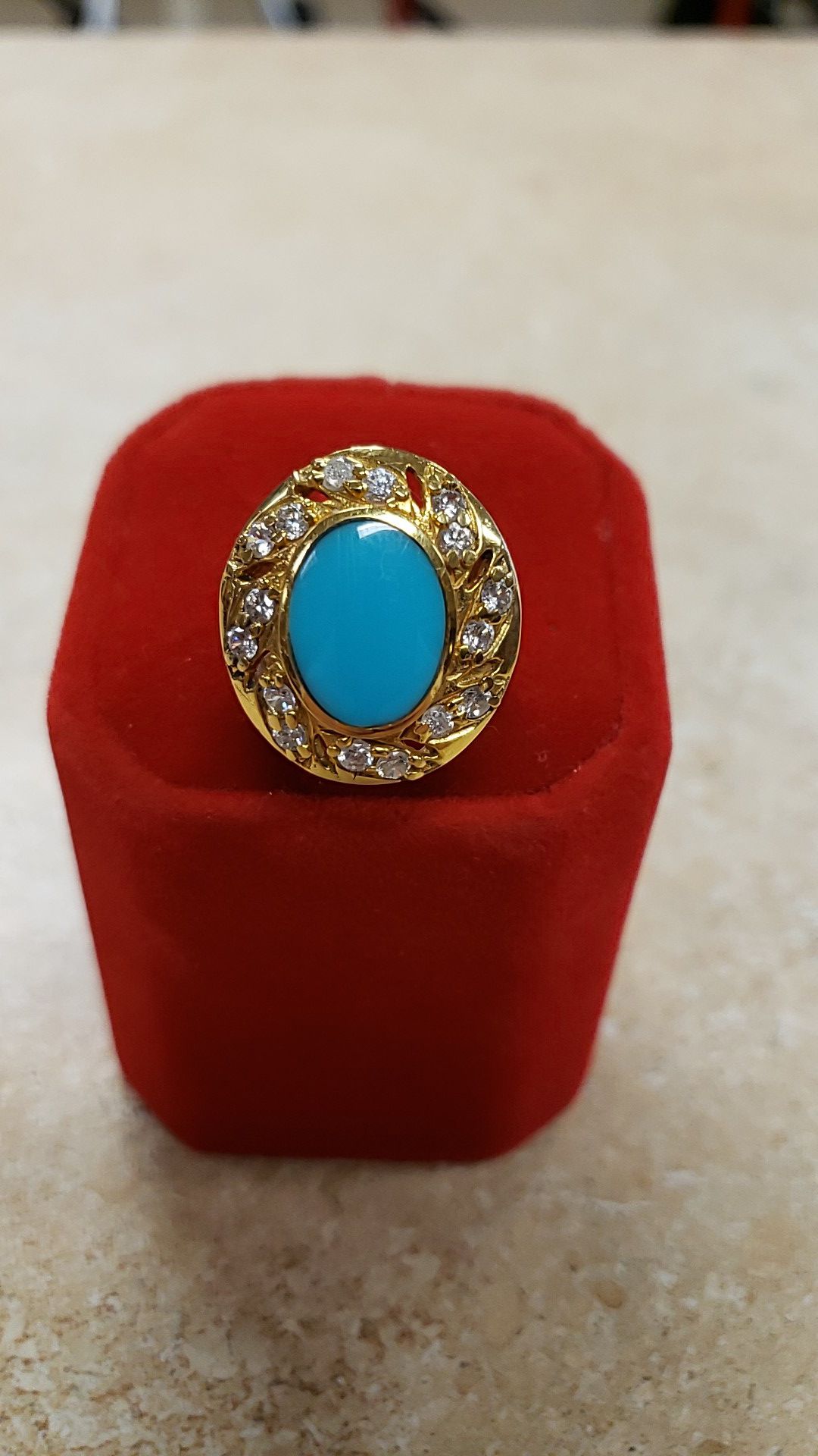 21k Yellow Gold Turquoise and Diamond Ring