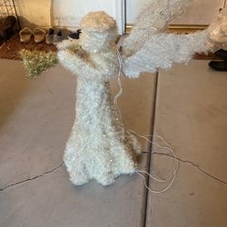 Lighted Glittered Trumpeting Angel Christmas Yard Decoration 