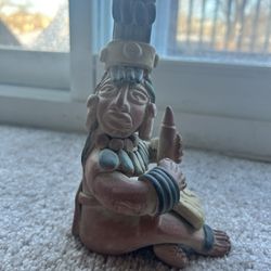 Hand Painted Ceramic Mayan Sculpture From Mexico