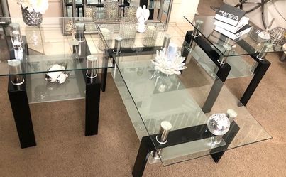 Glass Top Coffee Table Set Black Legs