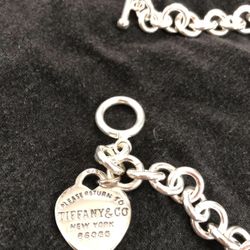 Tiffany Heart Charm 8” Silver Bracelet