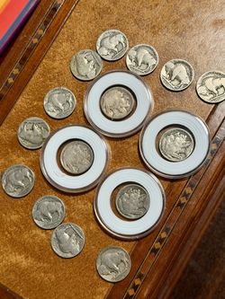 Nice 👍!! 15 Buffalo Nickels – 1916-D, 1925 + 13 Dateless – Capsules Included !
