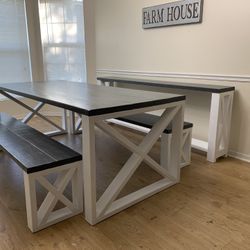 X Dining Table, Bench, Buffet & Blanket Ladder Wood Rustic Farmhouse Modern Shabby Chic Handmade