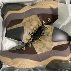 COACH MEN'S CITYSOLE HIKER BOOTS KHAKI DARK MAHOGANY SIZE 10