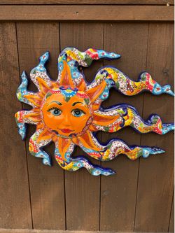 Mexican Talavera Wind Sun Wall Decor, Pottery, ClayPot, Planter.