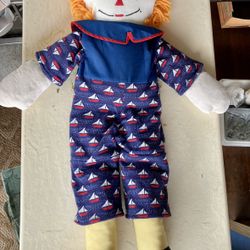 Vintage raggedy Ann orange hair plush 24” doll.