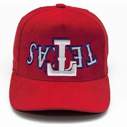 UPSIDE DOWN Brand New Texas "TETAS" Rangers Overlap Hat - RED