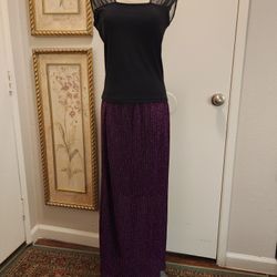 Crown Of Hearts Purple Metallic Flowy Textured A-line Maxi Skirt Size M New