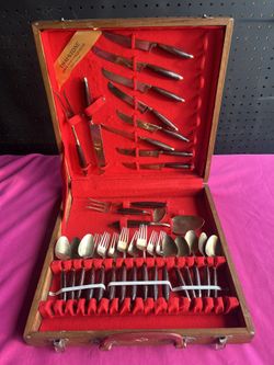  Mid Century Vintage Brass and Wooden Flatware Set