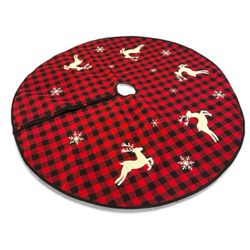 HOBBY LOBBY 52” Red & Black Buffalo Plaid Christmas Tree Skirt w/Embroidery