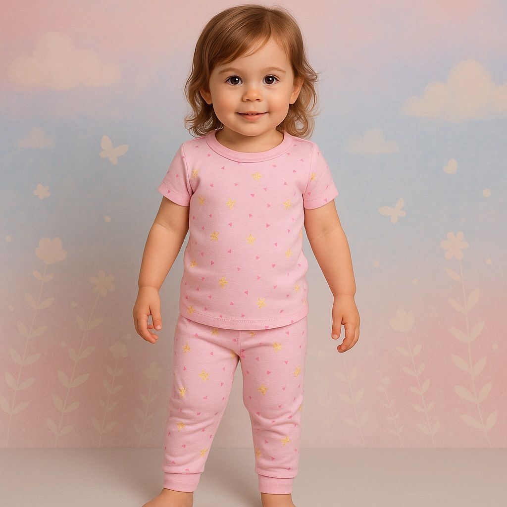 TYKES Pajamas Coord 2-Piece Set I Short Sleeve I Pink I Yellow I Cotton PJ’s