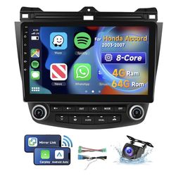 [8 CORE 4G+64G] Car Radio for Honda Accord 2003-2007 with Wireless Carplay/Android Auto, 10.1 Inch Android 13 IPS Touch Screen Car Stereo, Bluetooth, 