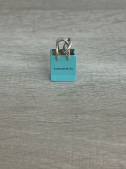 Tiffany & Co Sterling Silver Blue Enamel Shopping Bag Tote Charm *Authentic* (PO1020052) -Good Condition