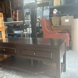 Dark Wood TV Stand and Mount with Drawers 