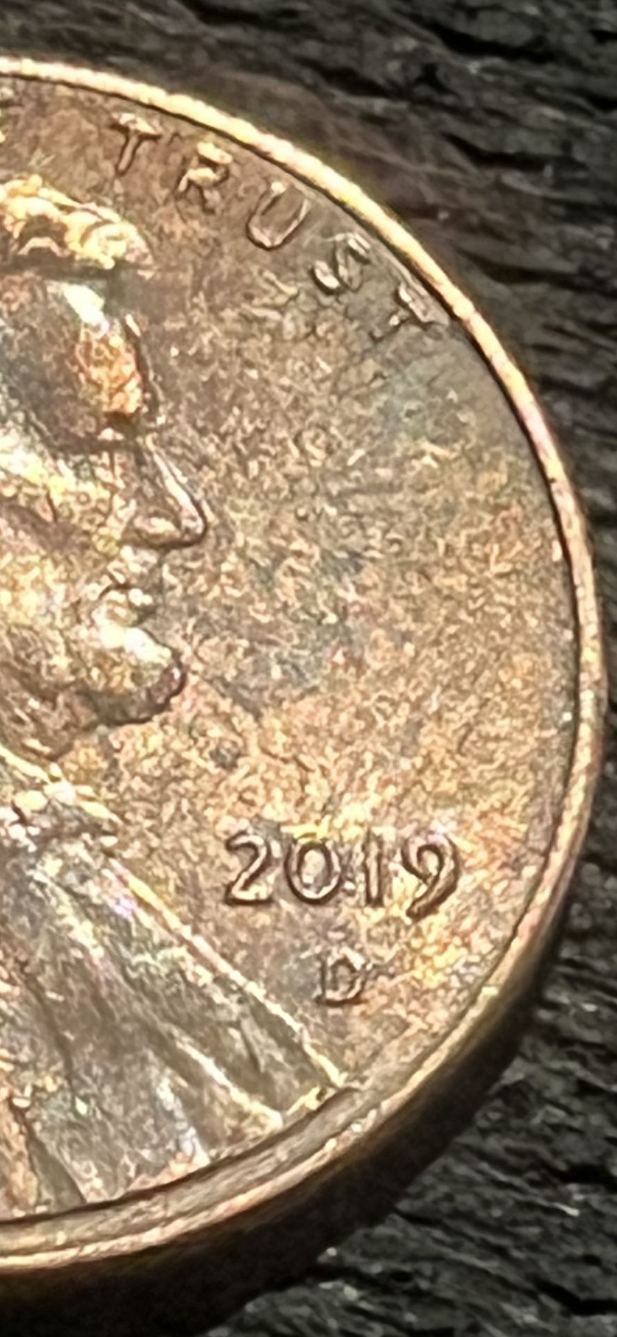 2019 D Penny Coin With Purple Tarnish