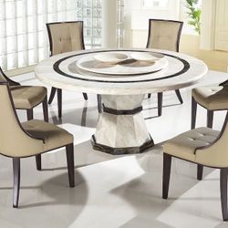 7 PCS Serez Collection Marble Top Round Dining table set- Lazy Susan  Now 2689.00 Free Delivery 🚚 