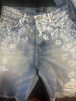 AMIRI Shorts Bleach Bandana Denim - Clay Indigo