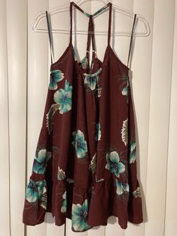 Volcom Women’s Teal Floral Hibiscus Print Min Dress Swim Cover Up Size Small