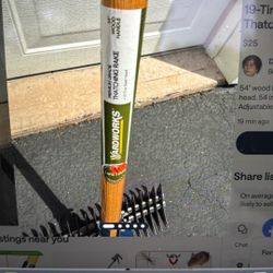 54 in. Long Wood Handle 19-Tine Adjustable Thatch Rake