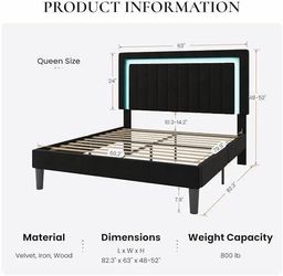 New in the box, queen size, bedframe with LED lights, and remote control